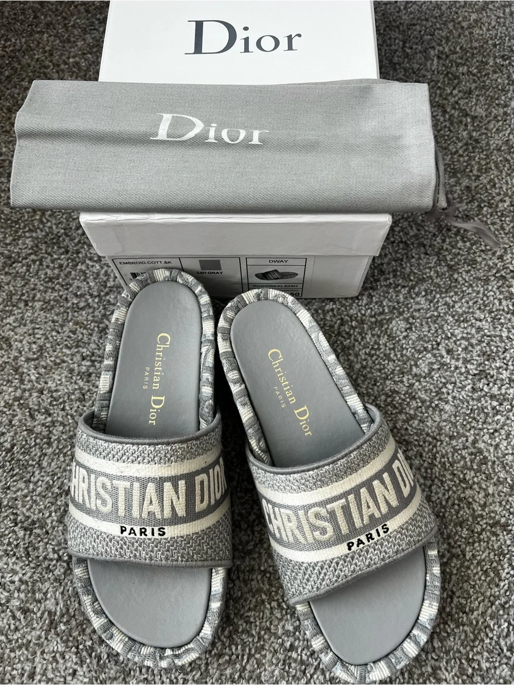 Dior women Gray & Cream 'Christian Dior' Slide Sandals